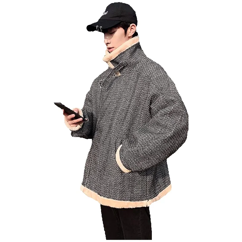 Winter Jacket Men Warm Fashion Retro Casual Thickened Lamb Hair Jacket Men Streetwear Korean Loose Thick Short Coat Mens Parker
