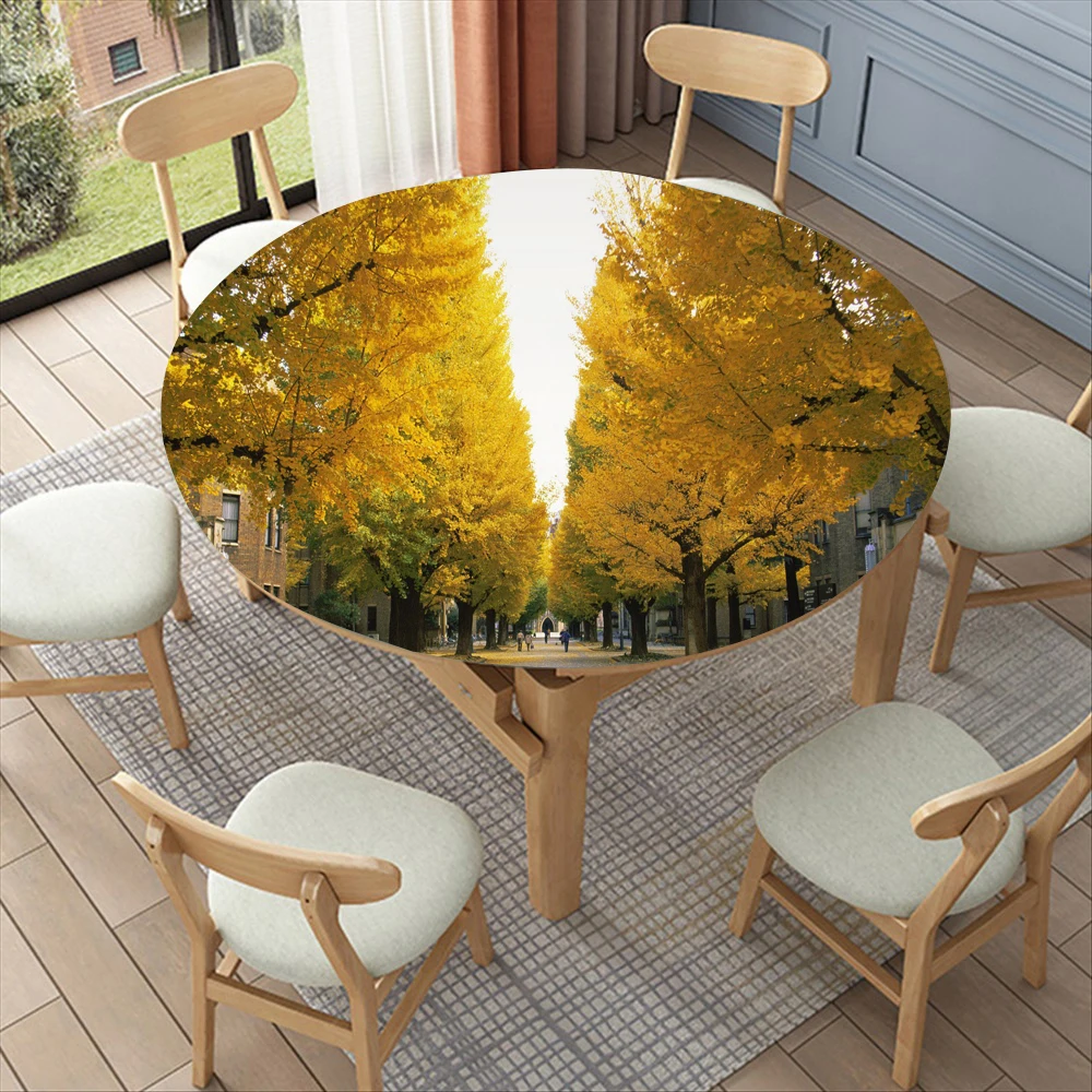 Водонепроницаемая круглая скатерть с рисунком золотых листьев