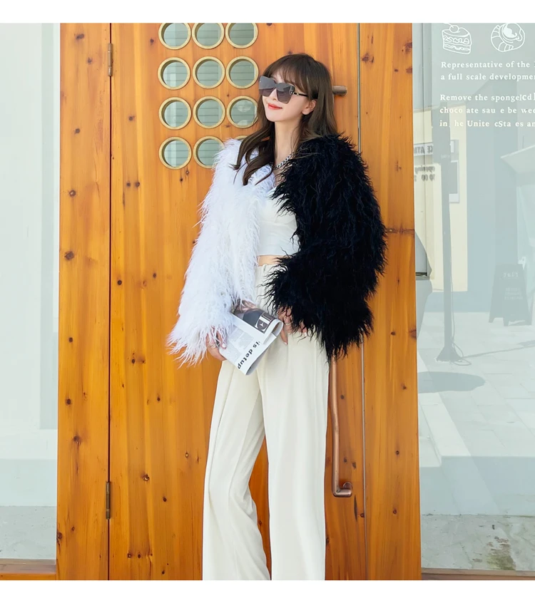 Winter Contrast Color Patchwork Furry Coat Women Korean Style Environmentally Friendly Fur Blue Beach Wool Green Faux Fur Jacket