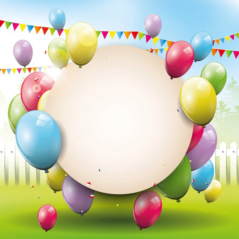 

Balloons Poster Decoration Birthday Party Photography Backdrops Custom Children Garden Green Grass Photocall Backgrounds Props