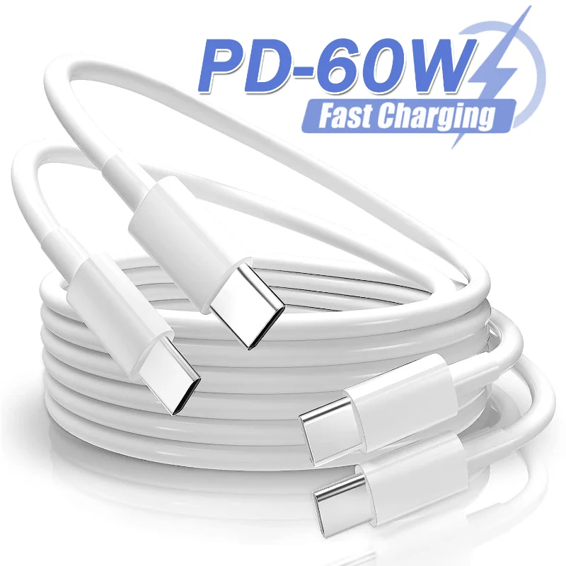 Фото Кабель зарядный PD, 60 Вт, USB C-USB C, для Macbook, Ipad, Huawei, Samsung, Xiaomi №1