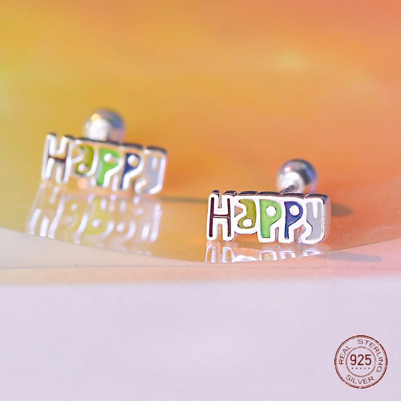 

Серьги-гвоздики женские из серебра 925 пробы с надписью «Happy»