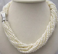 top quality wedding pearl necklace white freshwater pearl jewelry multilayer 4mm twist chckers necklace magnet clasp women gift