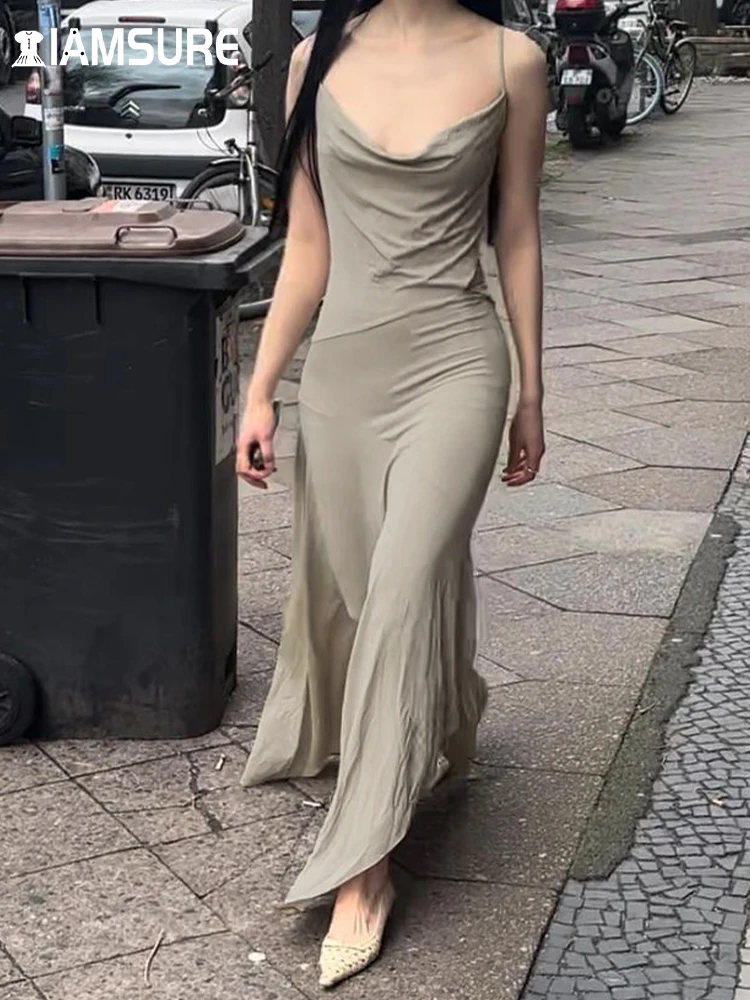

Платье IAMSURE в пляжном стиле, однотонное асимметричное праздничное сексуальное облегающее платье макси без рукавов с вырезами для женщин 2023,...