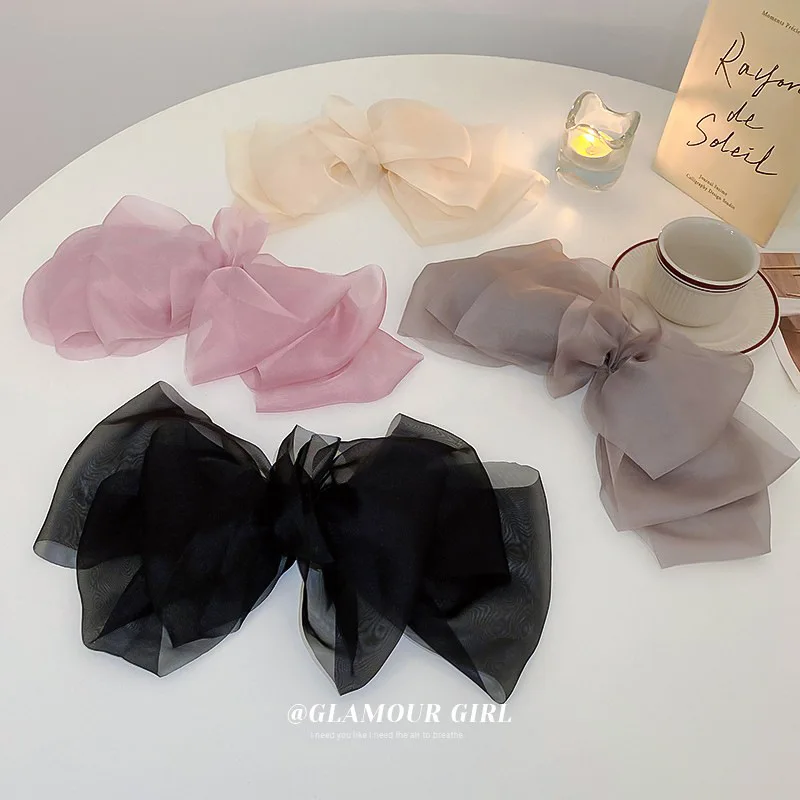 

Net Red Chiffon Spring Clip Horsetail Super Fairy Big Bow Hairpin Women's 2022 New High-end Summer Hair Accessories