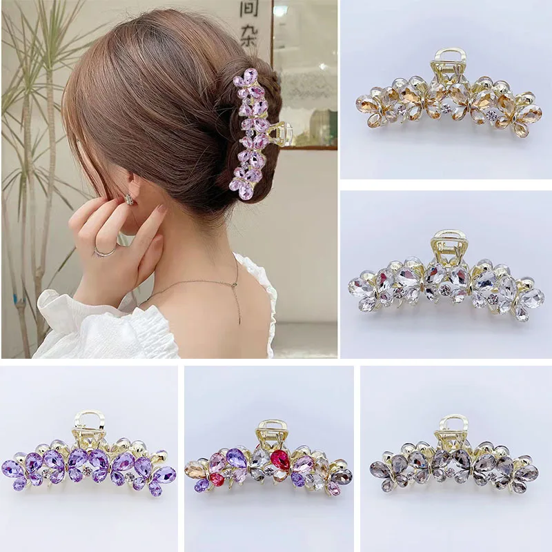 

Transparent Rhinestone Pearl Hair Claws Clips Handmade Grace Luxury Vintage Flower Aurora Crystal Hair Crab Hair Accessories