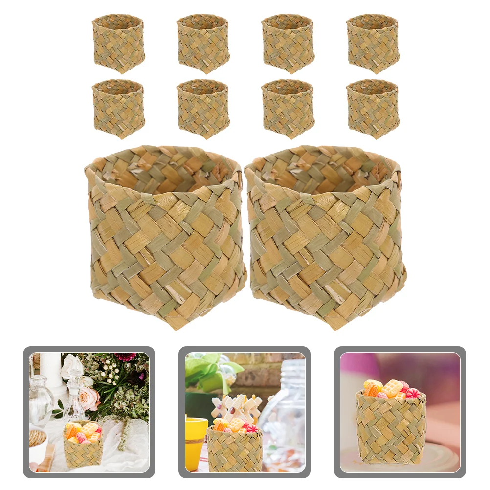 

10 Pcs Rice Ball Woven Gift Basket Rustic Storage Mini Lipstick Manual Organizer Handmade Straw Small Baskets