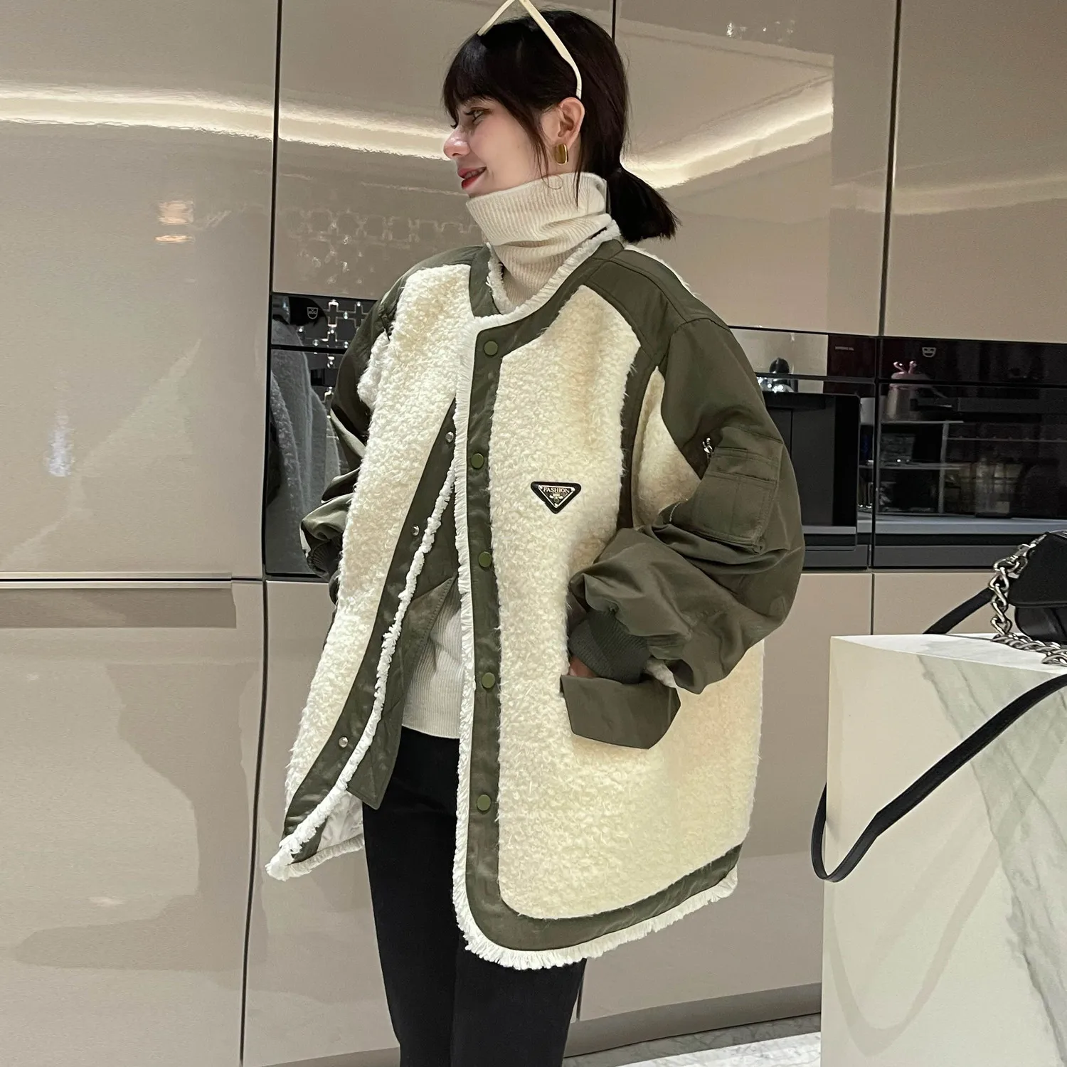 Winter Women's Coats Lamb Fur Jacket Long Sleeve Warm Motorcycle Baseball Cotton Coat Loose Fashion Tops New