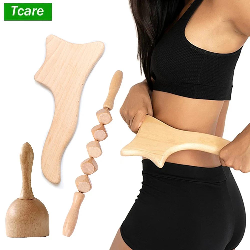 

Tcare 3Pcs Wooden Massage Therapy Tools Set for Body Shaping, Professional Wood Therapy Tool Maderoterapia Kit for Waist Massage