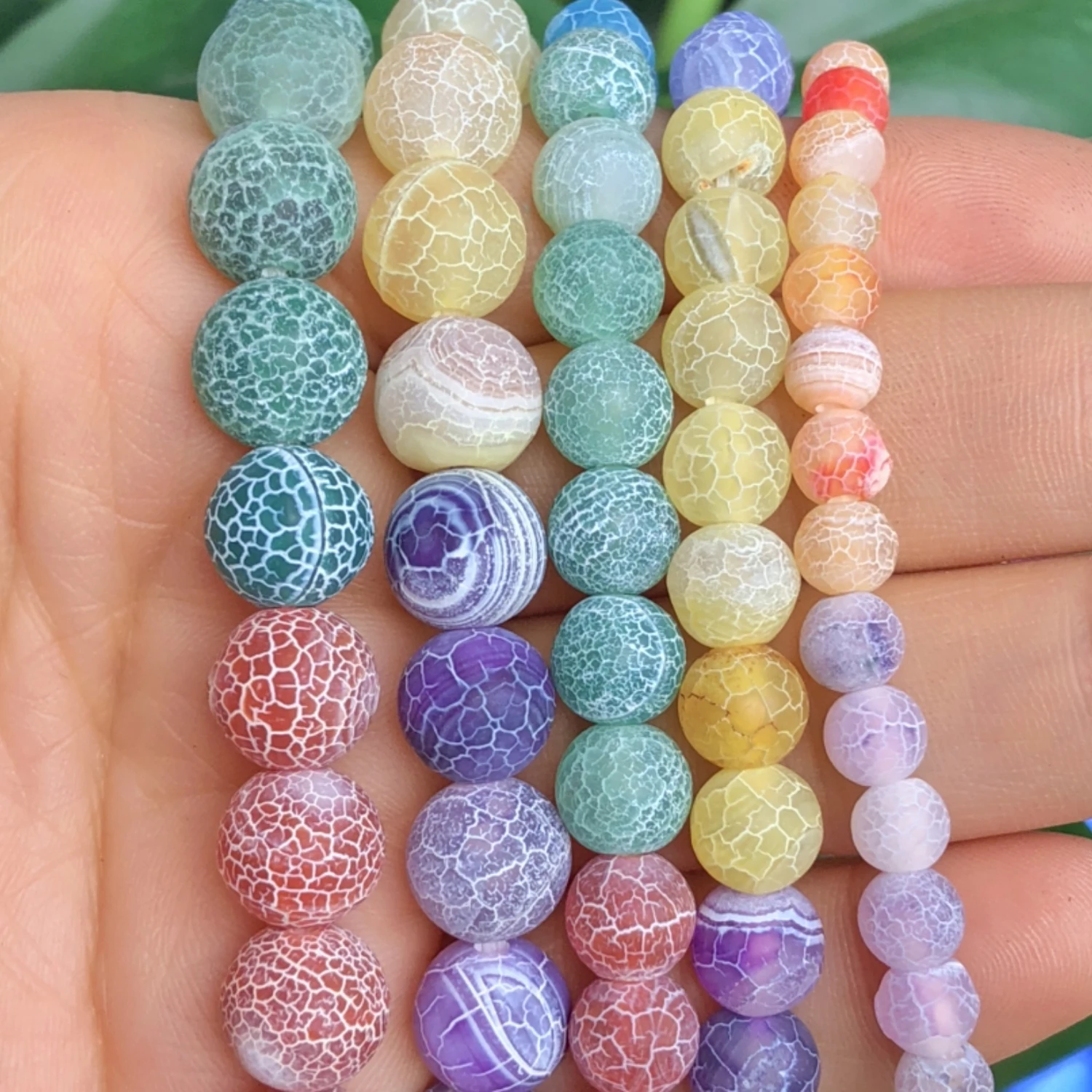 Natural Frosted Colorful Dragon Veins Cracked Fire Agates Stone Beads Loose Spacer Beads For Jewelry Making DIY Charm Bracelet