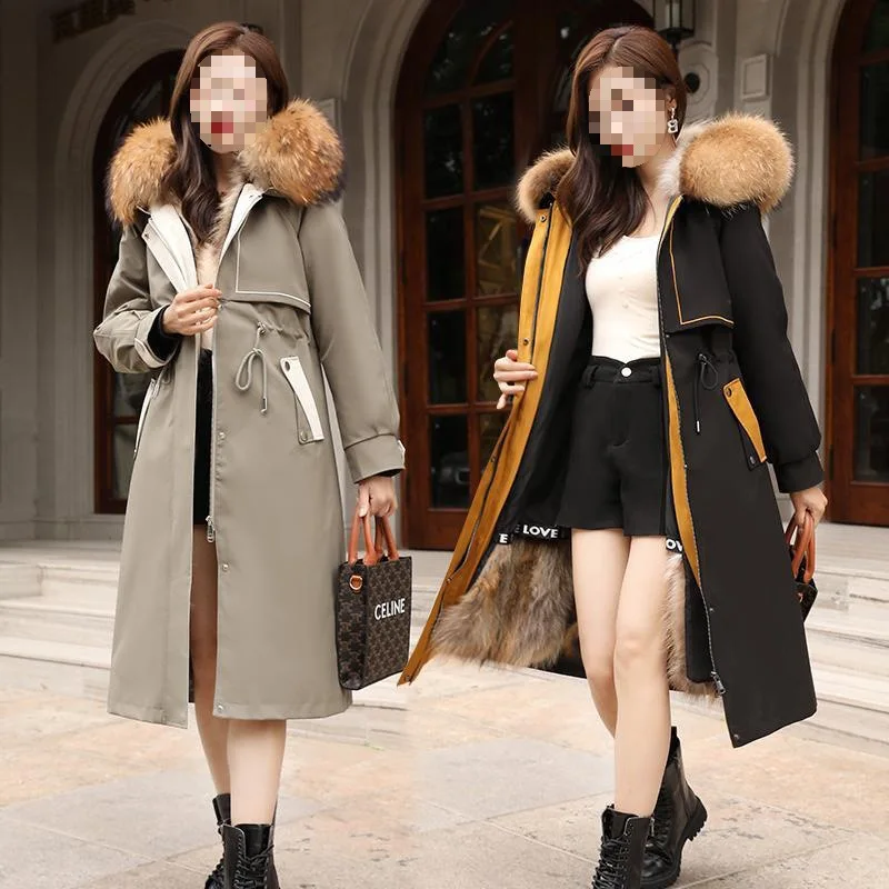 Lady warm winter coat natural raccoon fur collar noble and smart luckyParkaLighter and warmer than rabbit hair