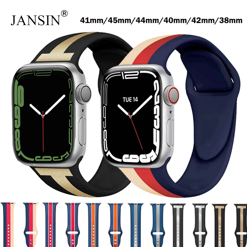 

Цветной спортивный ремешок для Apple Watch Band 44 мм 42 мм 45 мм 41 мм 40 мм 38 мм силиконовый браслет для iWatch SE 7 6 5