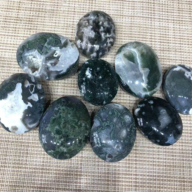

Moss Agate Palm Stones Natural Polished Quartz Healing Crystal Reiki Massage Gemstones Crafts Home Decoration