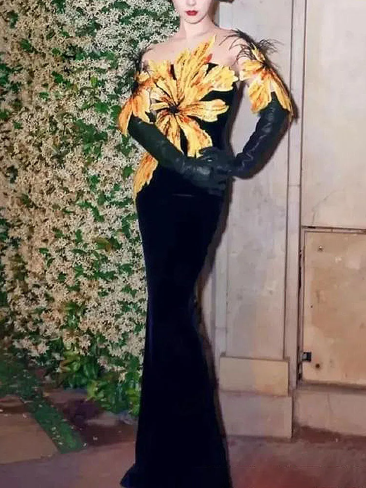 

Sexy Black Fashion Mermaid Trumpet Appliques Woman Formal Wedding Guest Evening Prom Dresses Floor Length 2023