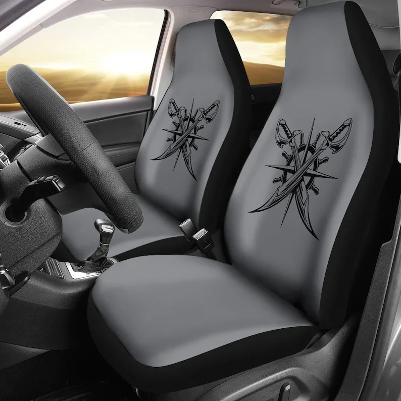 

Cross Swords Compass Pirate Grey Car Seat Covers Pair, 2 Front Car Seat Covers, Seat Cover for Car, Car Seat Protector, Car Acce