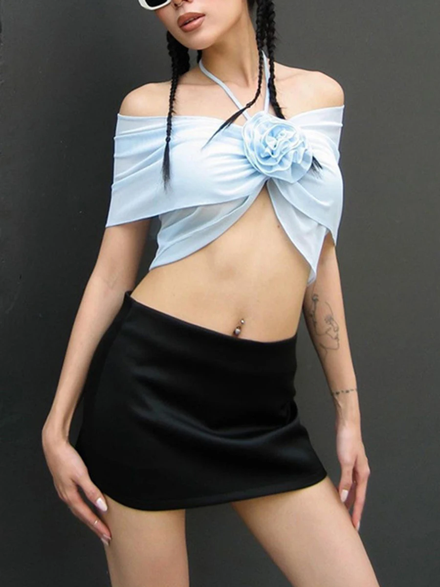 

Floral Tassel Ruffle Crop Top for Women - Y2K Sleeveless Camisole with Slim Fit and 3D Design for Summer Fashion