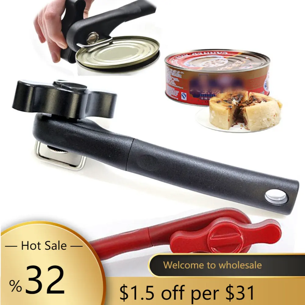 

1pc Heavy Duty Tin Can Opener Food Safe Stainless Steel High-quality Material 20.6*6.3cm Red/black Home Kitchen Tools Gadgets