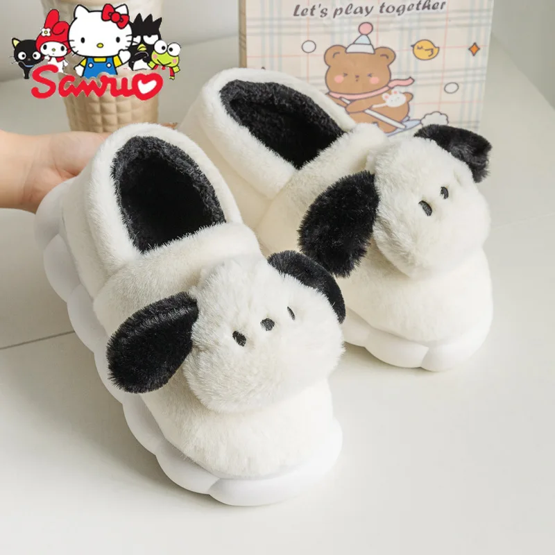 

Sanrio Melody Kuromi Hello Kitty Cinnamoroll Pochacco Winter Cartoon Slippers Soft Thick Soled Non Slip Warm Couple Cotton Shoes