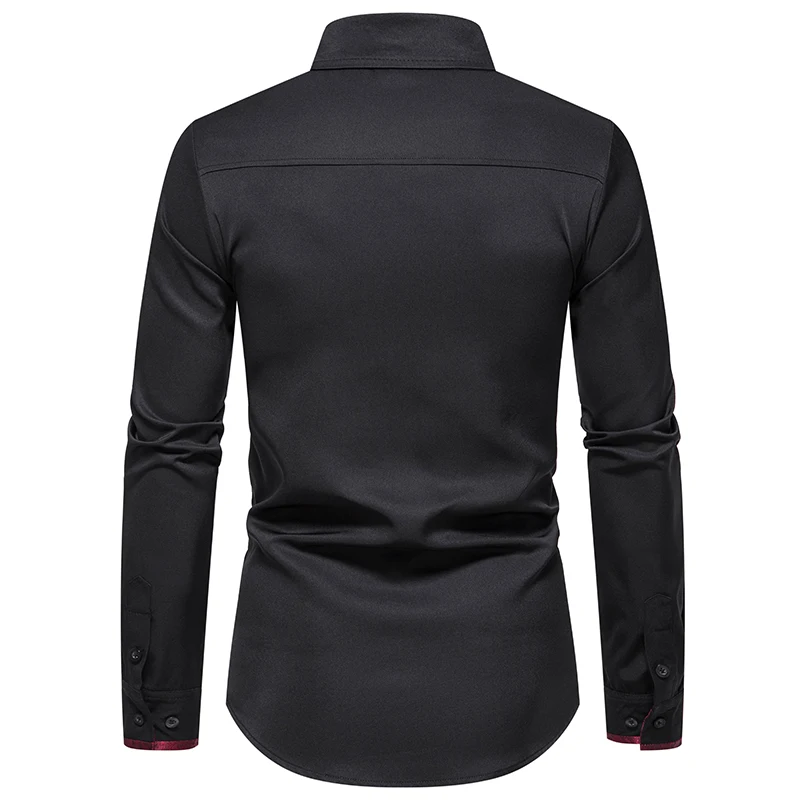 2022 Mens Shirts Long Sleeve Solid Color business shirt Fashion splicing Design Slim Shirt  Male Shirt Solid British Style