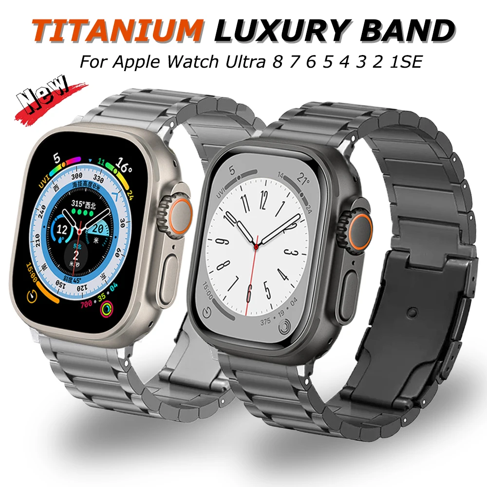 

Titanium Metal Band for Apple Watch Series 8 Ultra 49mm Luxury Bracelet Strap for IWatch 7 8 41mm 45mm 6 5 4 SE 3 38 40 42 44MM