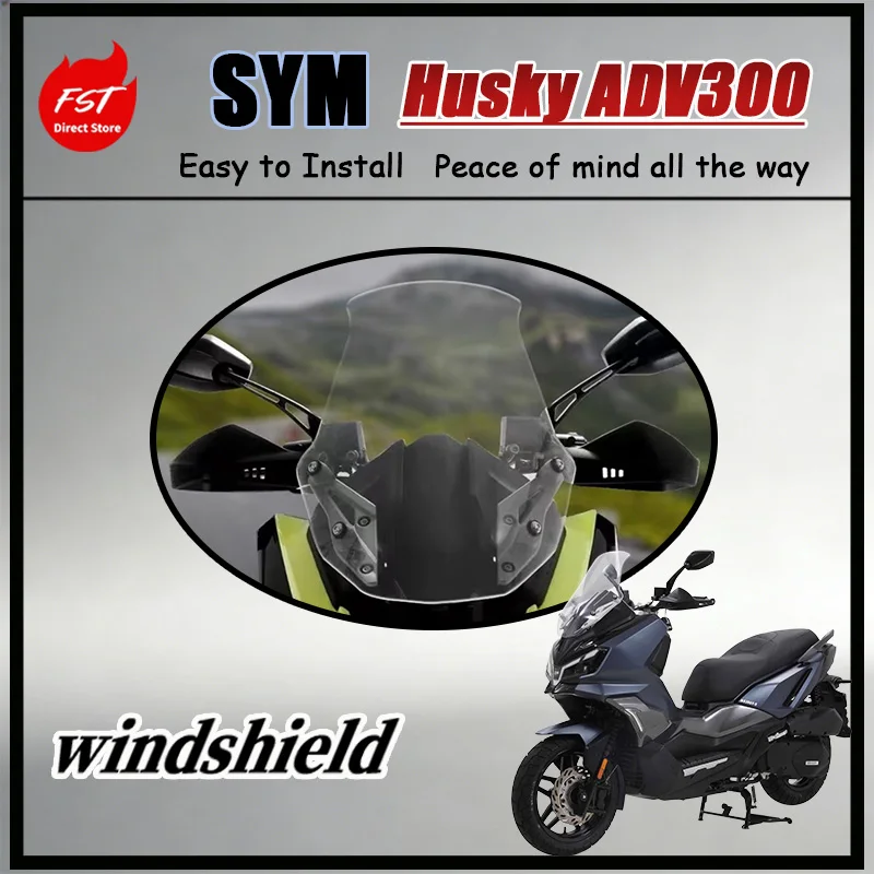 Фото Ветровое стекло SYM Husky 300 ADV Tall Front Windshield, туристический аксессуар, утолщенная панель из поликарбоната, защита от ветра и брызг - Ветровое стекло для мотоцикла №1