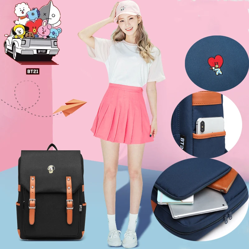 

Новый рюкзак Bt21 с милыми рисунками из мультфильмов Bangtan Boys, повседневные дорожные легкие вместительные спортивные школьные портфели, модны...