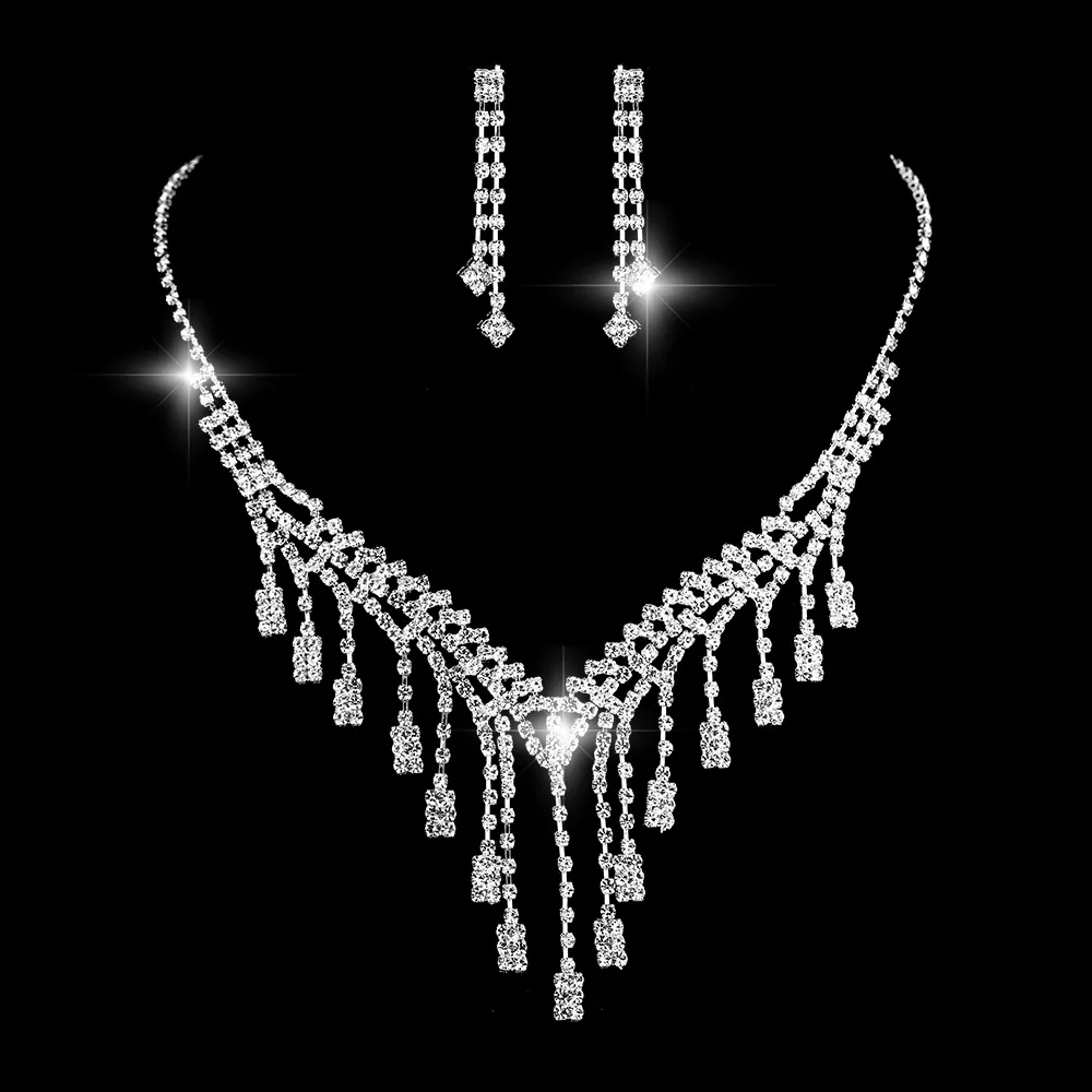 

2022 New Wedding Women's Necklace Jewelry Set Earrings + Bracelet Bridal Wedding Dress Necklace Attendance Banquet Dress Jewelry