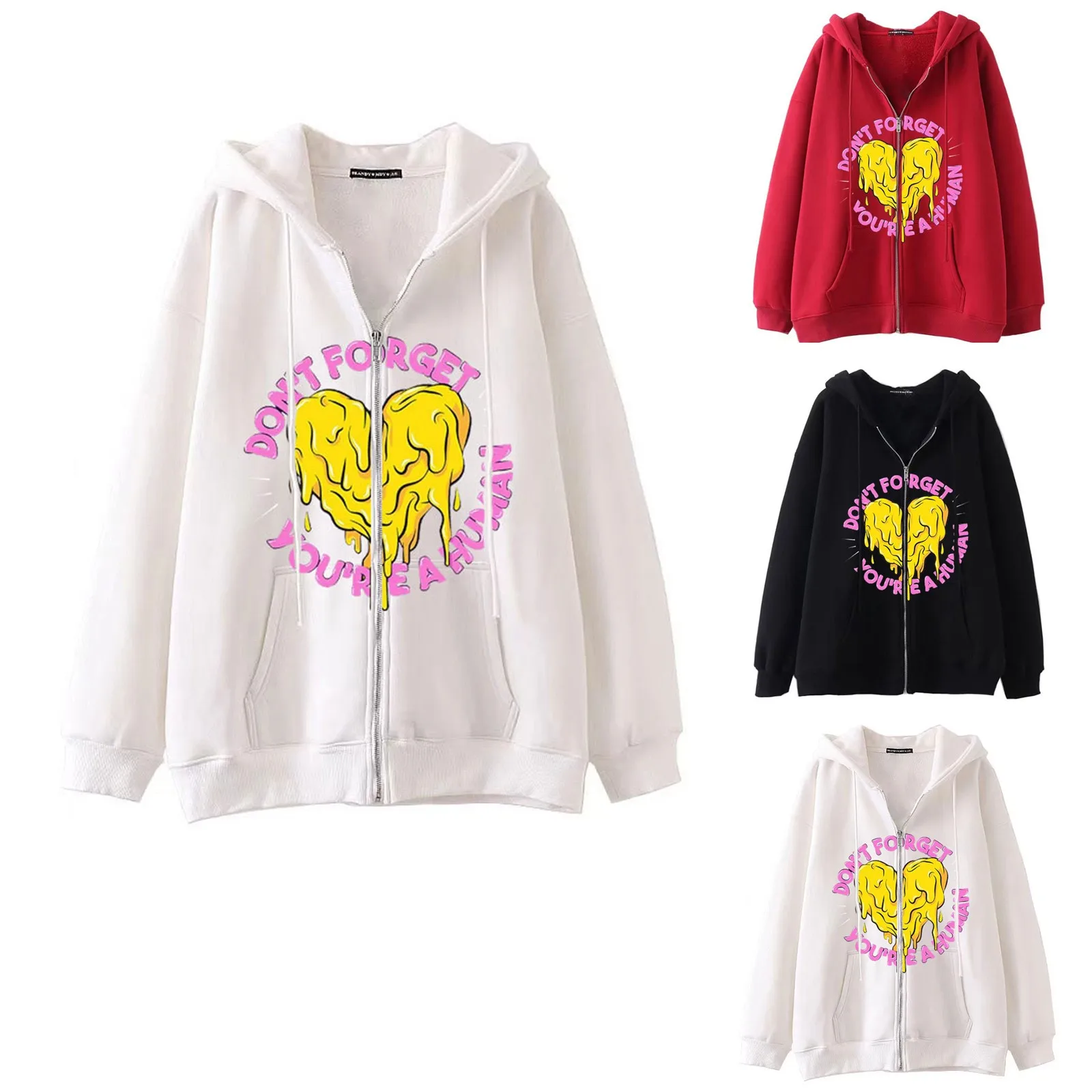 

Y2k Women Vintage Gothic Streetwear Heart Letter Print Hoodies 90s Harajuku Oversized Hip Hop Jacket Zip Up Hoodie Y2k Clothes