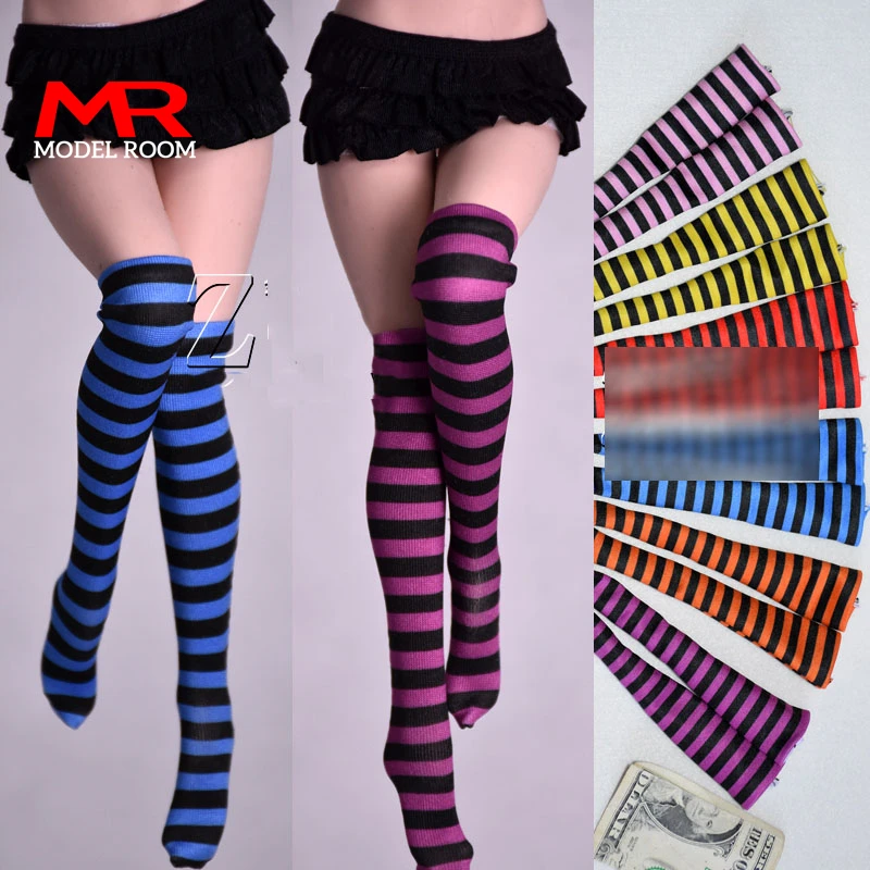 

Customized 1/6 Female Knee-high Striped Stocking Sock Clothes Accessories Model Fit 12'' TBL JO Soldier Action Figure Body Dolls