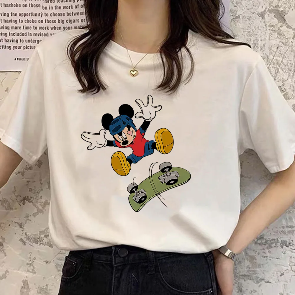 

Mickey Mouse Disney Brand T Shirt Creative Print Trend Harajuku Style Women's White T-Shirt Round Neck Short Sleeve Cotton Kawai