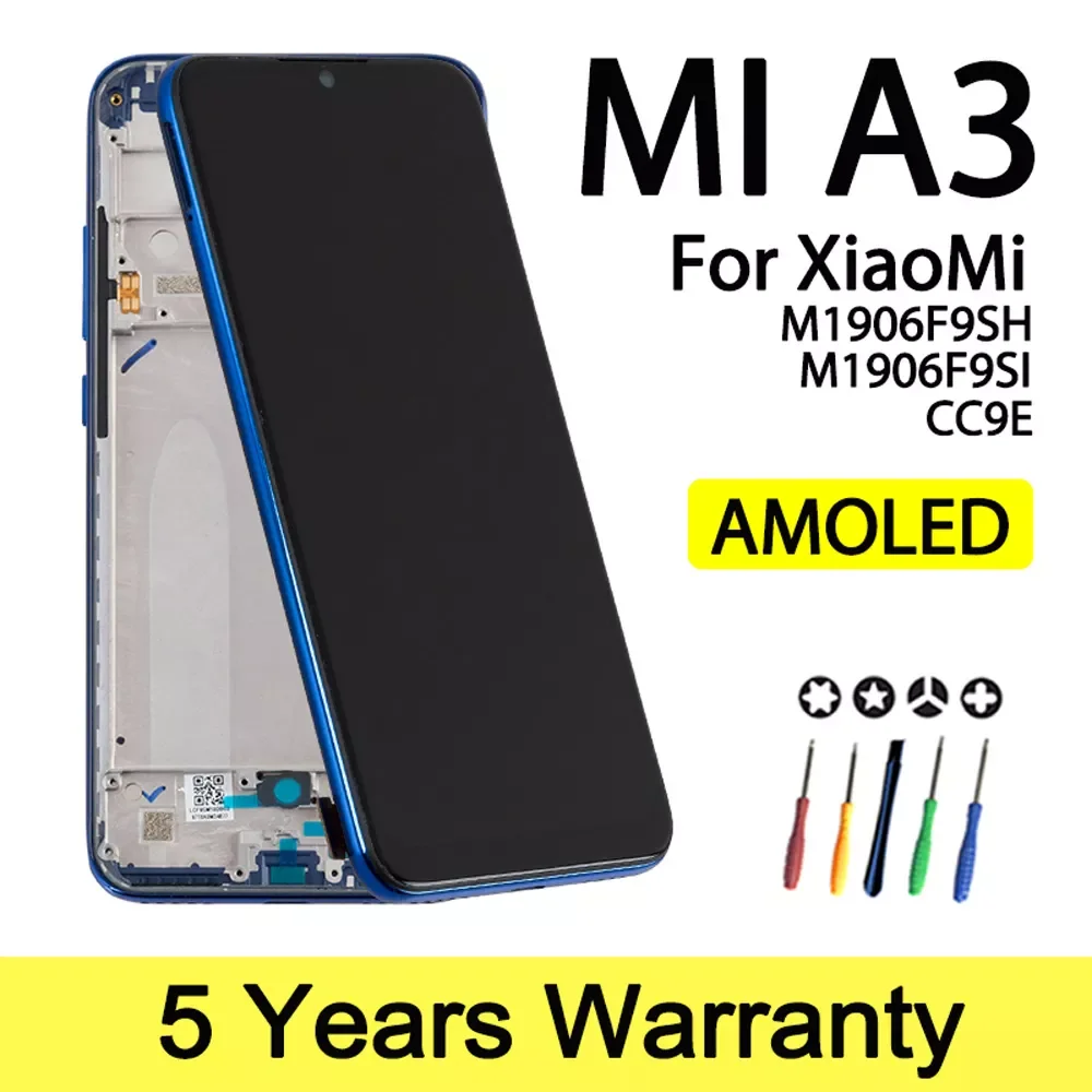 

Factory M1906F9SH AMOLED Display For Xiaomi Mi A3 LCD Touch Screen Assembly With Frame M1906F9SI Lcd For Xiaomi Mi CC9E Display