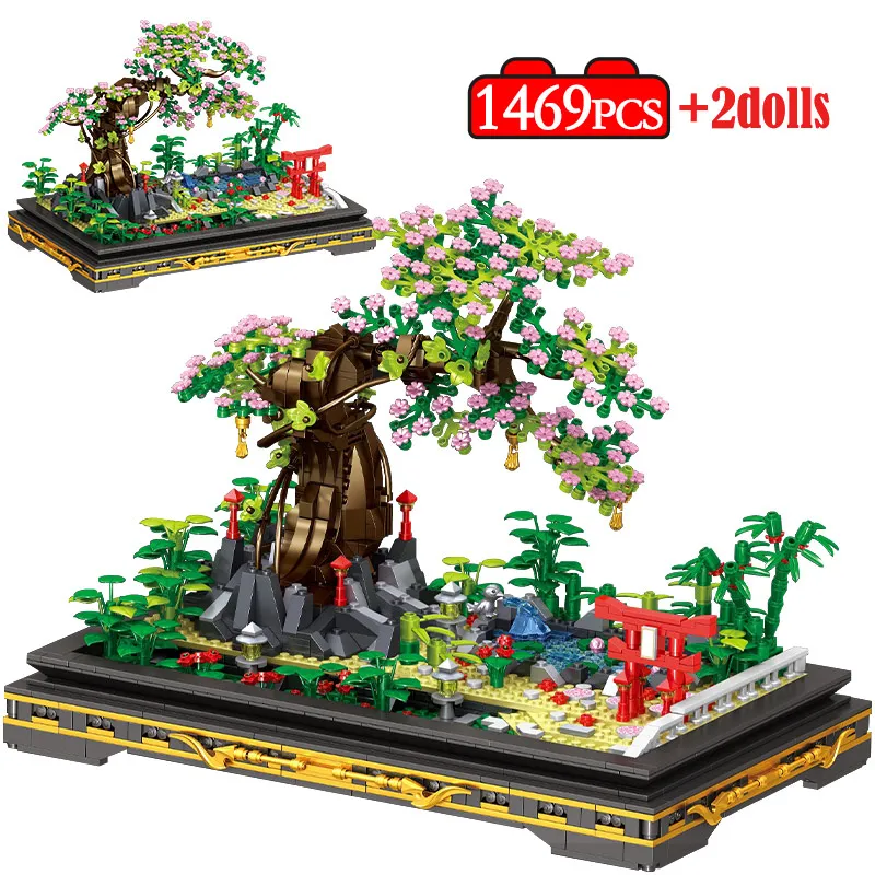 

1426pcs Mini City Street View Cherry Blossom Bonsai Building Blocks Friends Potted Plant Figures Model Bricks Toy for Kids