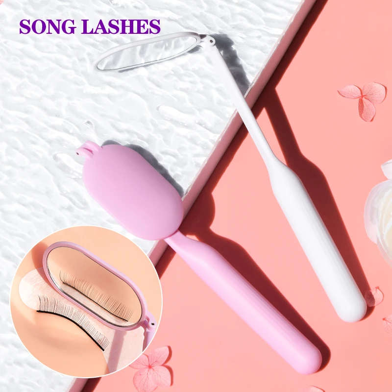 

SONG LASHES Cosmetic Mirror for False Eyelash Extension Long Handle Magnifying Checking Lashes Pink/White Grafting Mirror