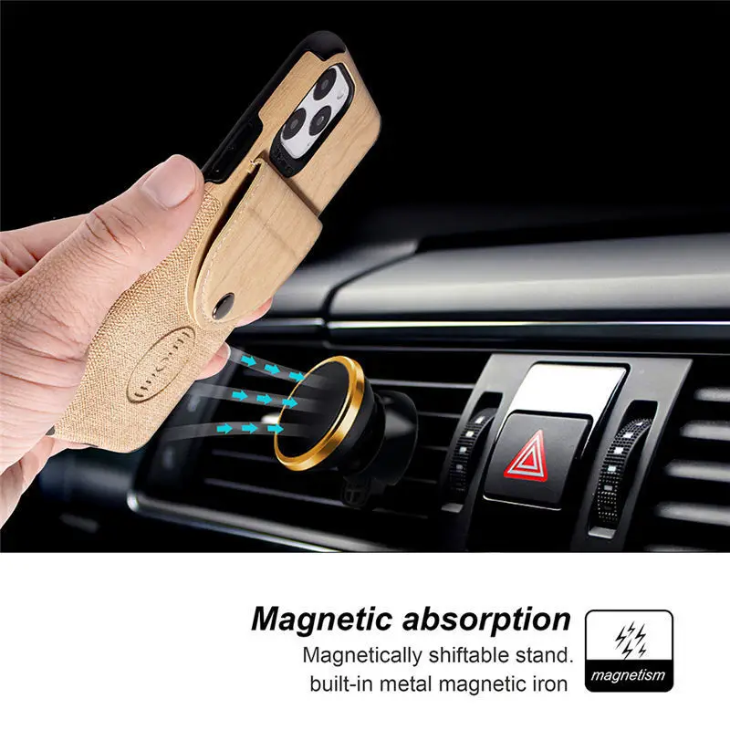 

Multifunctional Leather Imitation Wood Grain Card Holder Iphone 12/11promax Mobile Phone Case Xs Men and Women 6/7/8plus Set Xr