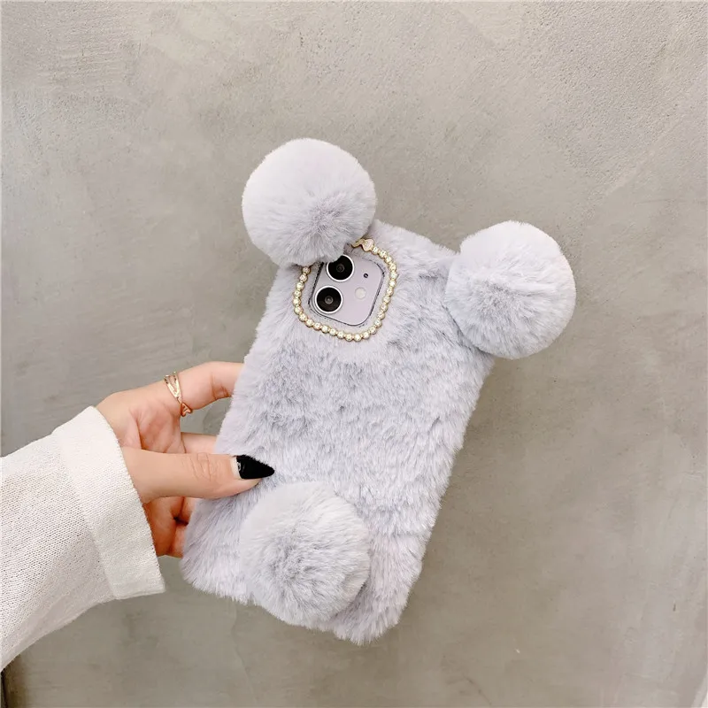 For Samsung Galaxy A13 A02S A73 5G A51 A71 A50 A70 A30 A21S A22 S22 S20 S21 Plus Note 20 Ultra Cute Panda Plush Furry Phone Case