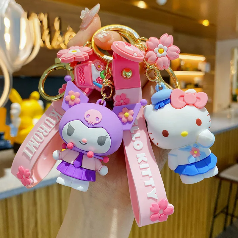 

Брелок Hello Kitty Kuromi Sanrio, аксессуары, мультяшный милый капающий клей для куклы, брелок для ключей Atrap, цветение вишни россыпью, женский