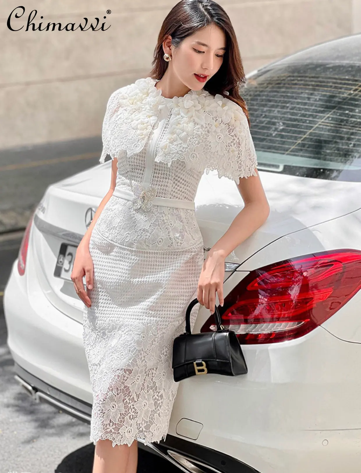 

Элегантное женское платье, Новинка лета 2023, модное Кружевное облегающее платье с вышивкой и высокой талией, женские платья-миди для женщин