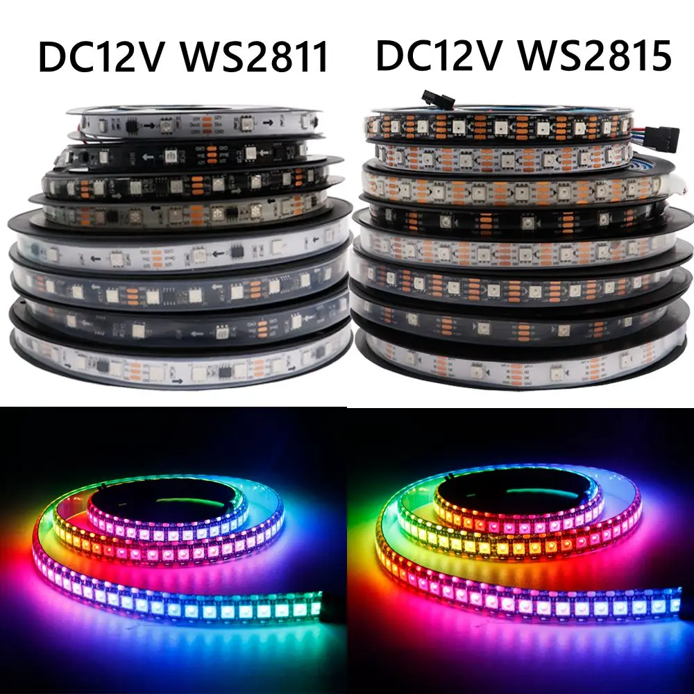 

DC12VWS2811 WS2815(WS2812B/WS2813 Updated) 5050 RGB Led Strip Light Individually Addressable IC 30/60/144Leds/m Black White PCB