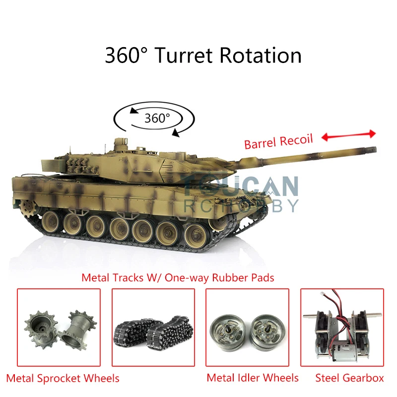 

Henglong 1/16 Scale Yellow Upgraded Ver 7.0 Leopard2A6 RC Tank 3889 Barrel Recoil BB Airsoft Military Battle Toy TH17658-SMT7