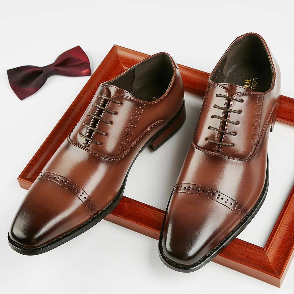 

Big Size Mens Split Leather Classic Dress Oxford Shoes Brown Black Office Fashion Elegant Formal Wedding Business Man Flats A015
