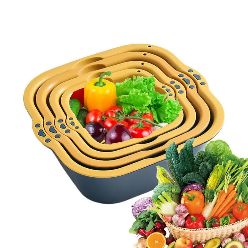 

8pcs Food Strainers Portable 2 In 1 Fruit Vegetable Washing Basket Dishwasher Safe Kitchen Colander Bowl Kitchen Storage Tools