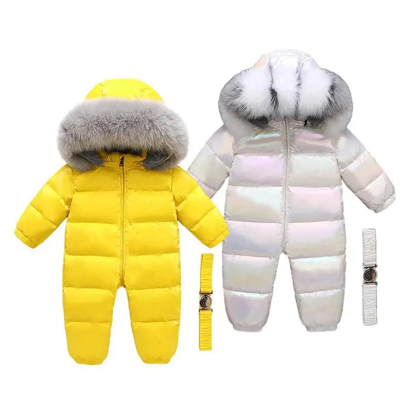 

2021 Winter Duck Down Jacket For Boys Children Warm Snowsuits Colorful Outdoor Clothes With Big Fur Thickened Coats 2-5y Infants