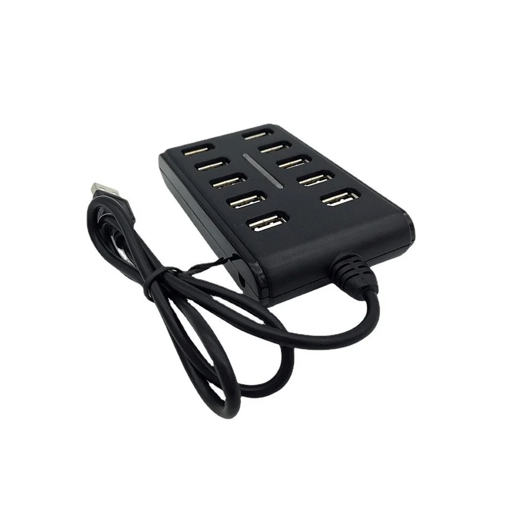 

USB 2.0 Hub Individual Switches Computer Laptop Electric USB-A Adapter Dual Row 10 Ports Converter Fast Speed Splitter