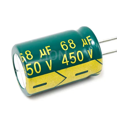 Два алюминиевых электролитических конденсатора 68 мкФ 450 В