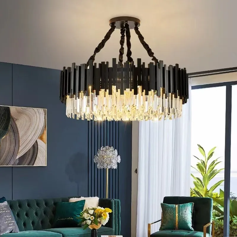 

Modern Simple Atmosphere Living Room Dining Room Bedroom Hong Kong Style Villa Black Crystal Interior Lighting Led Chandelier