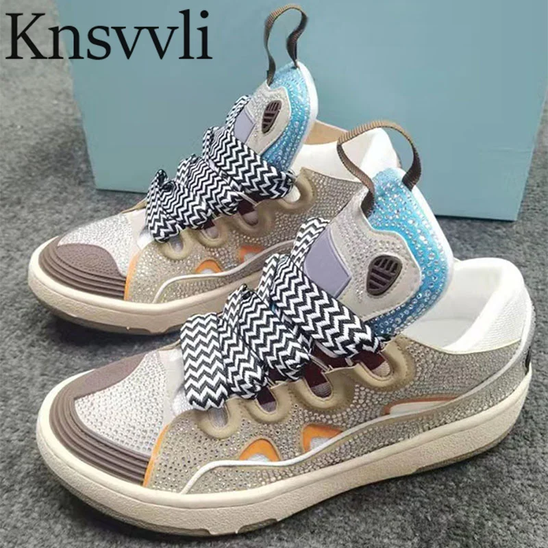 

Luxury Rhinestone Decorative Sneakers Women New Lace Up Platform Casual Shoes Sparkling Fashion Comfort Walking Shoes Unisex