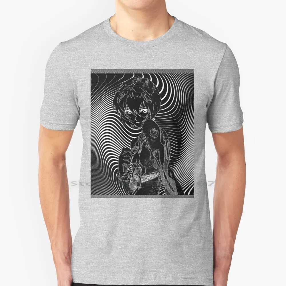 

#    T Shirt 100% Cotton Ayanami Anime Trippy Black And White Hypnotize Big Size 6xl Tee Gift Fashion