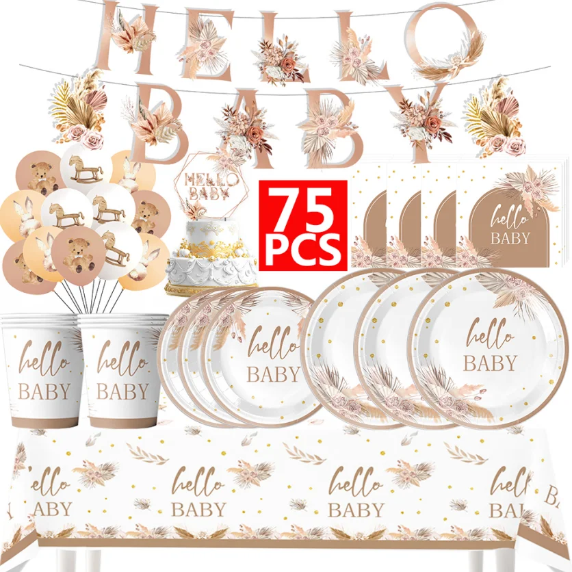 Фото kit Kids Birthday Party Balloons Hello Baby Boy Girl DIY Cake Topper Paper Tableware 1st Birthday Party Baby Shower Decorations №1