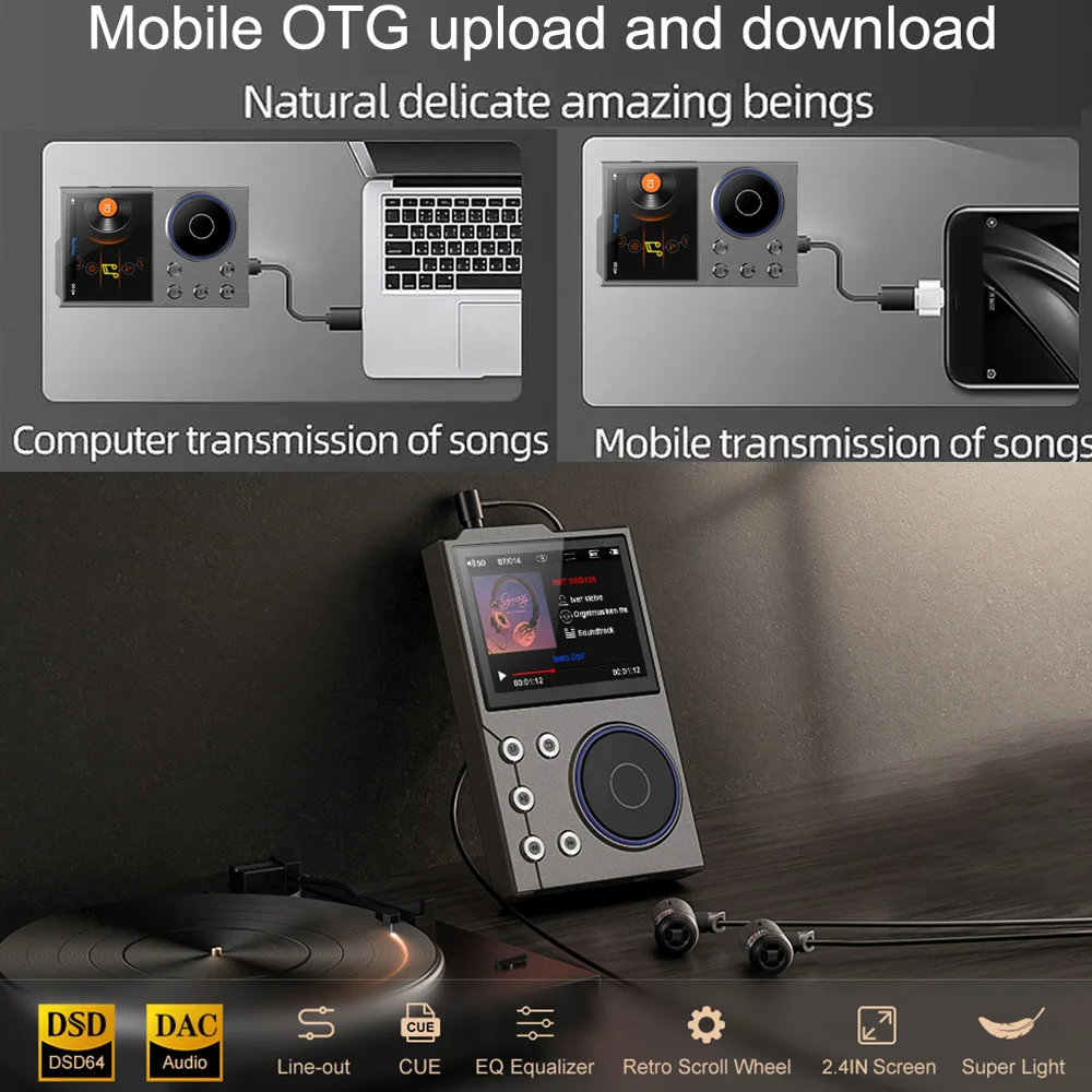 HiFi MP3 Player 64GB 2.4 Inch Lossless DSD High Definition Portable Digital Audio Music For Walkman Supports Up to 128GB