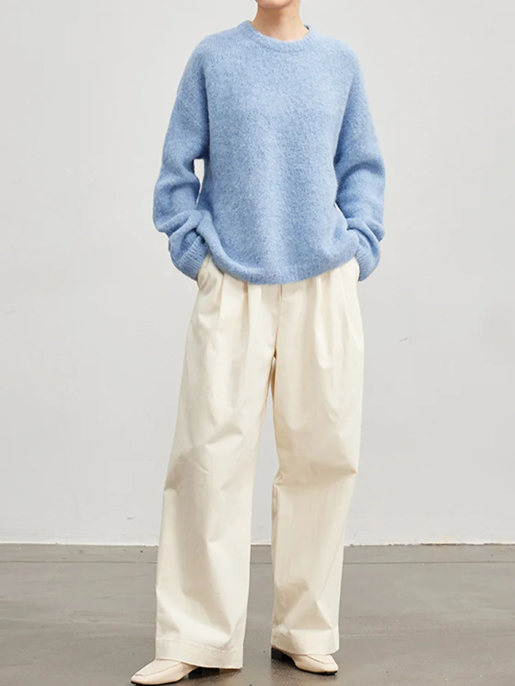 Женская винтажная кашемировая Шерстяная трикотажная одежда с круглым вырезом